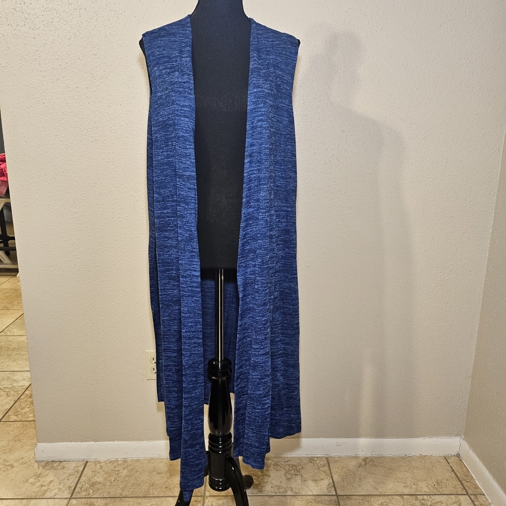 LuLaRoe Joy Feathered Blue Long Vest Duster Size Medium